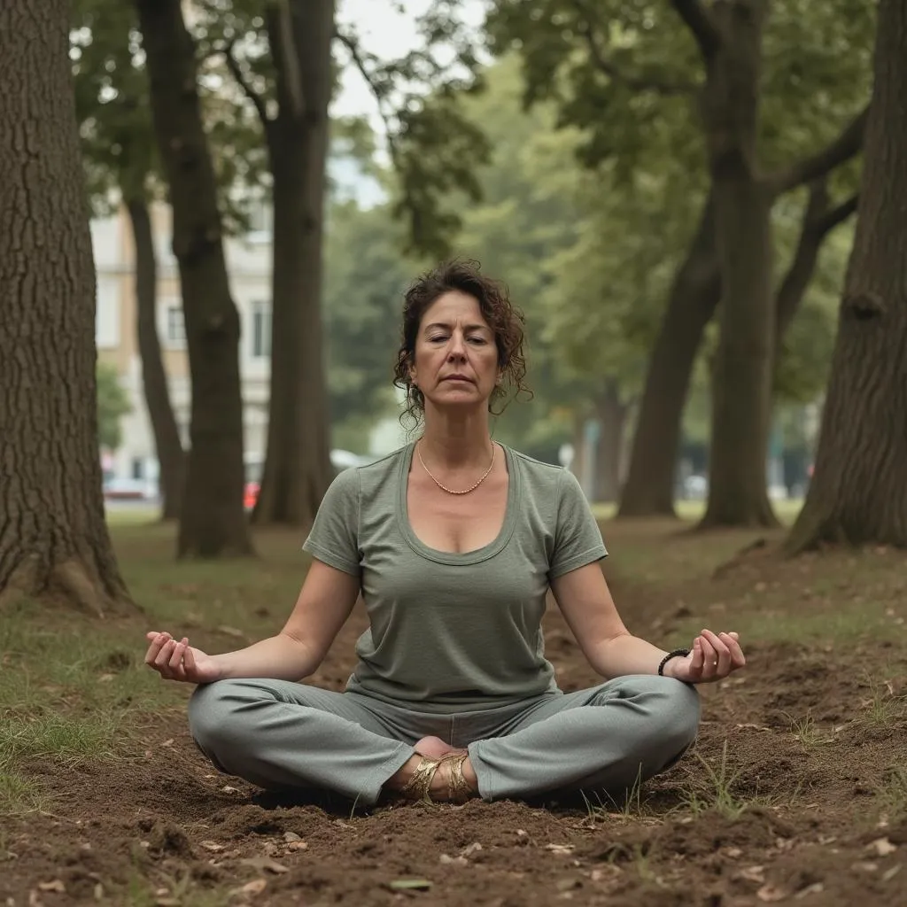 Woman practicing grounding techniques in nature