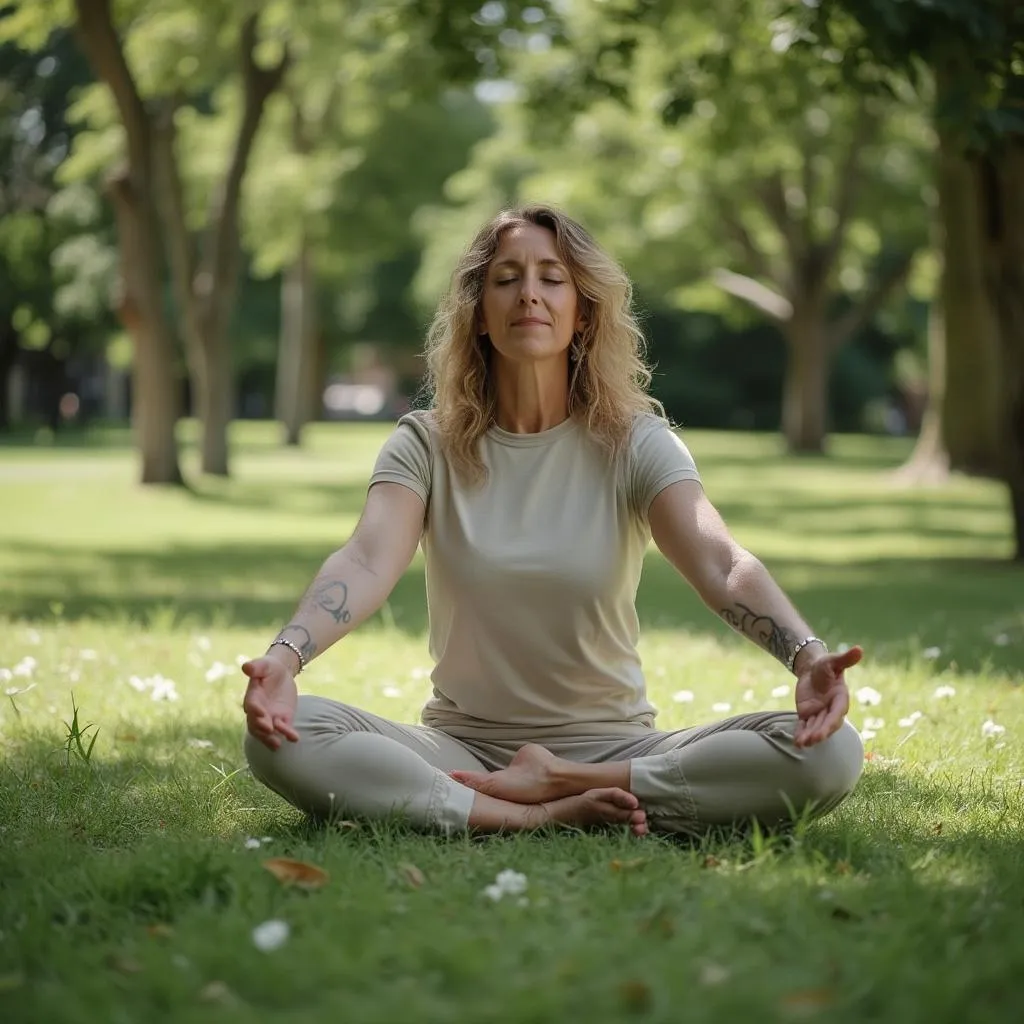 Woman practicing mindful movement outdoors